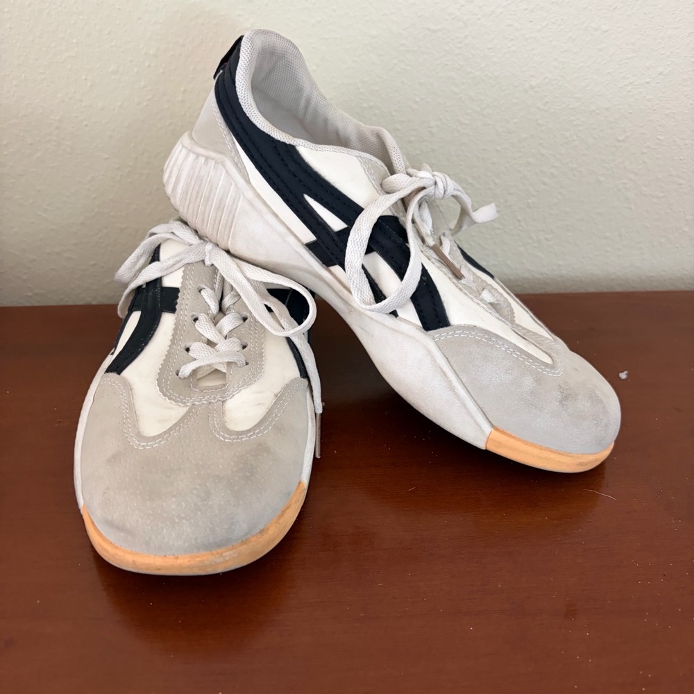 De Florance Sneakers Womens 6.5 White Gray Black Low Profile Suede Mesh‎ Sporty